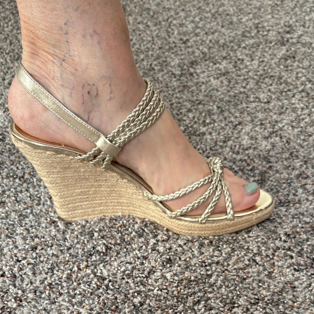 Michael Kors Gold Braided Wedge Sandals